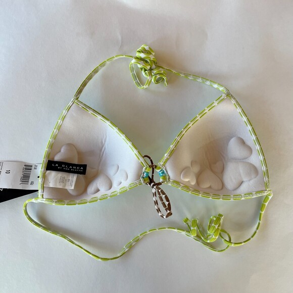 NWT La Blanca Polka Dot Padded Triangle Bikini Top in Aqua/Lime/Brown Size 10 - Picture 2 of 7